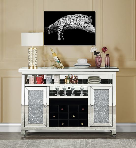 ACME Noralie Mirrored & Faux Diamonds Wine Cabinet with LED Model AC00526