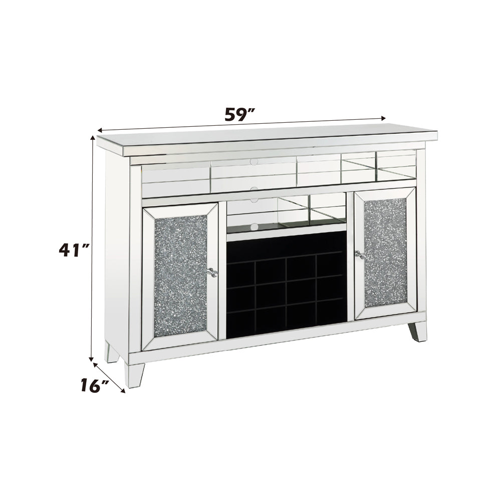 ACME Noralie Mirrored & Faux Diamonds Wine Cabinet with LED Model AC00526