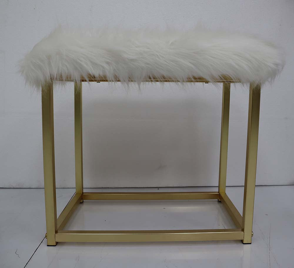 ACME Adao Faux Fur Mirror Pink & Gold Vanity Mirror & Stool Model AC00934