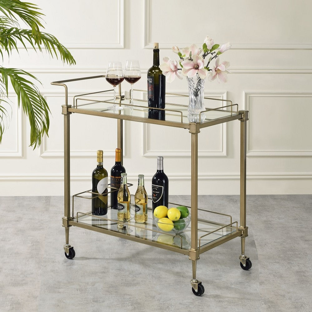 ACME Aditya Mirror & Antique Brass Serving Cart Model AC02597