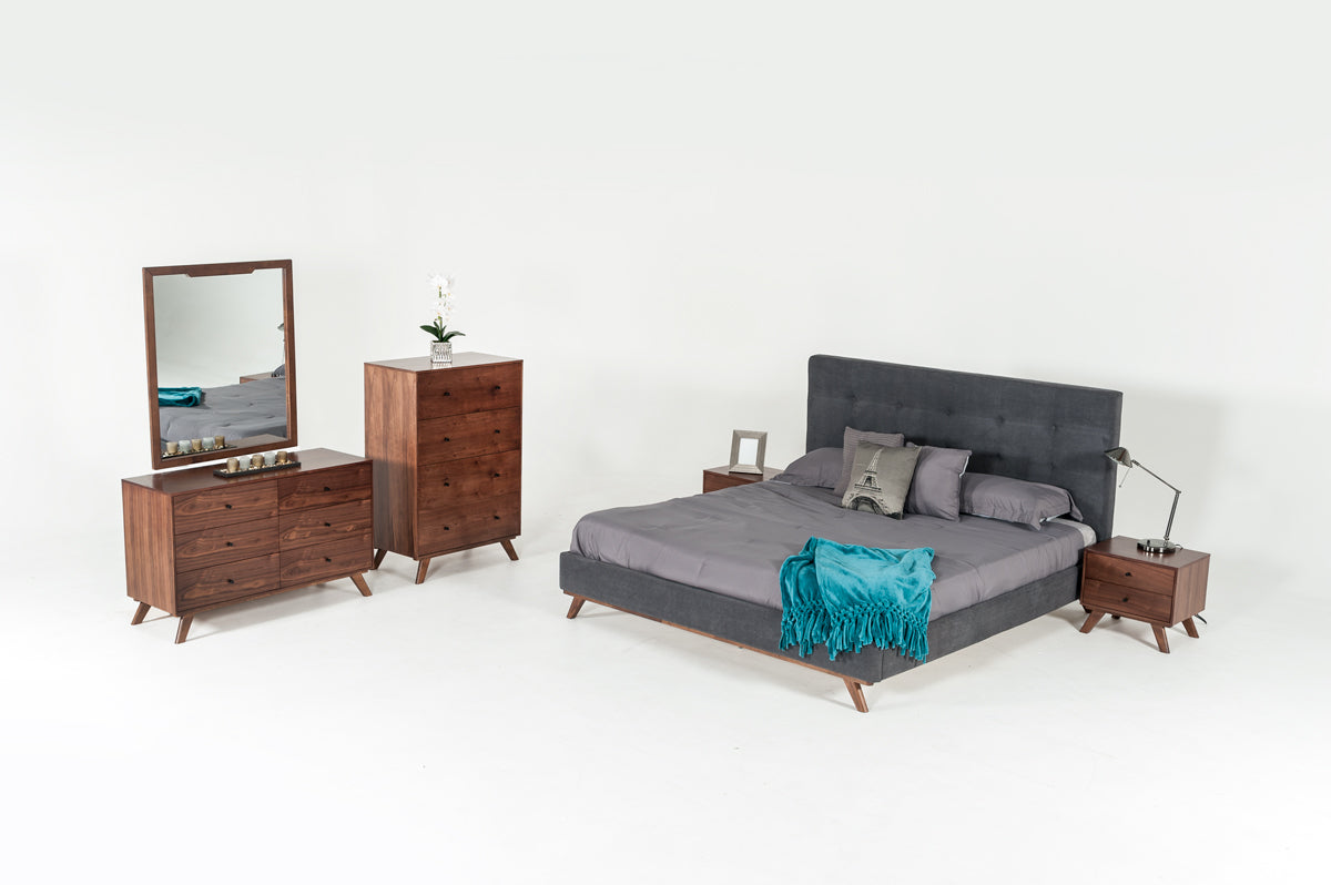 Modrest Addison Mid Century Modern Grey & Walnut Bedroom Set Model VGMABR-38-SET