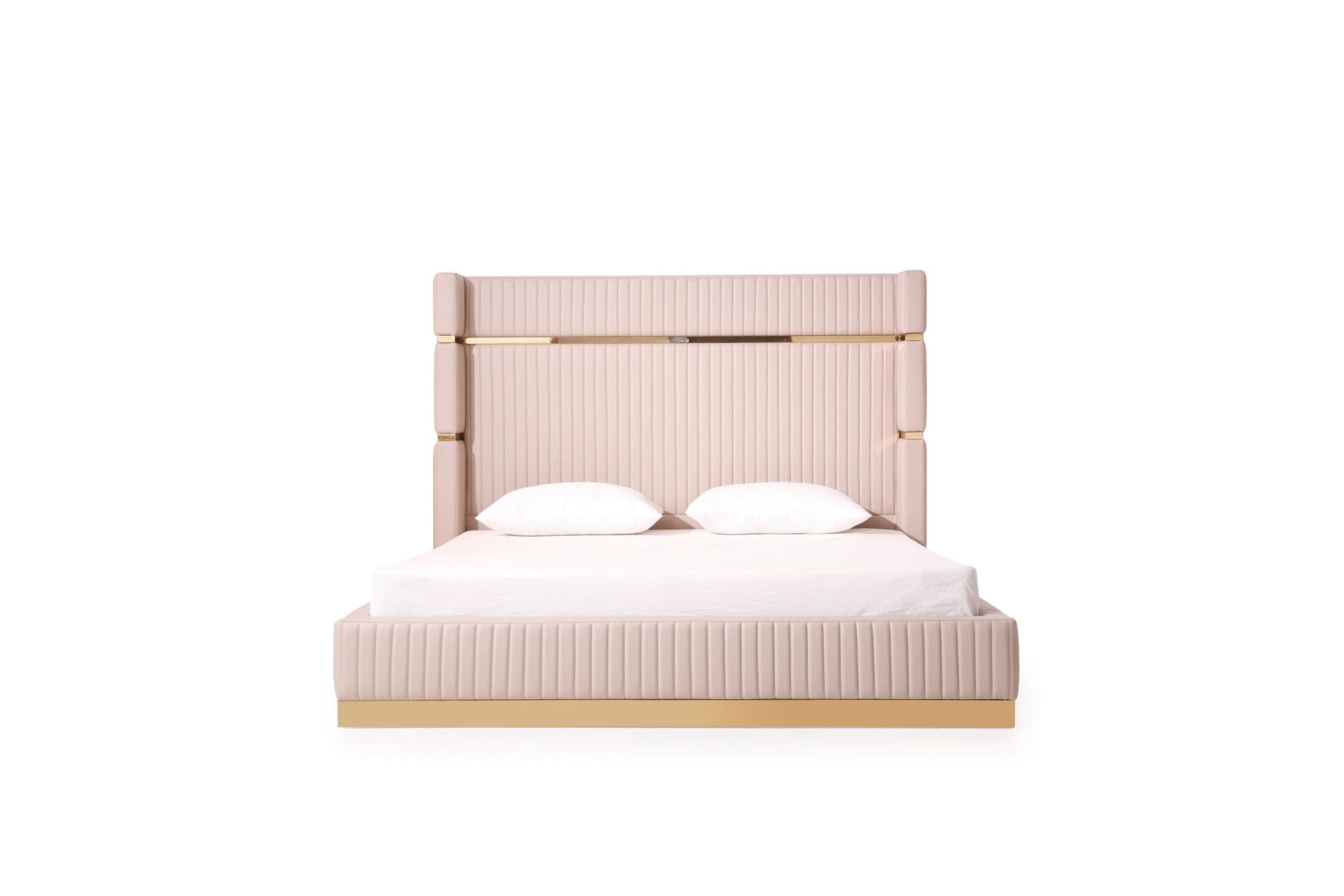 Modrest Sterling California King Modern Beige & Rose Gold Bed With Nightstands Model VGVCBD1901-BEI-BED-2NS-SET-CK