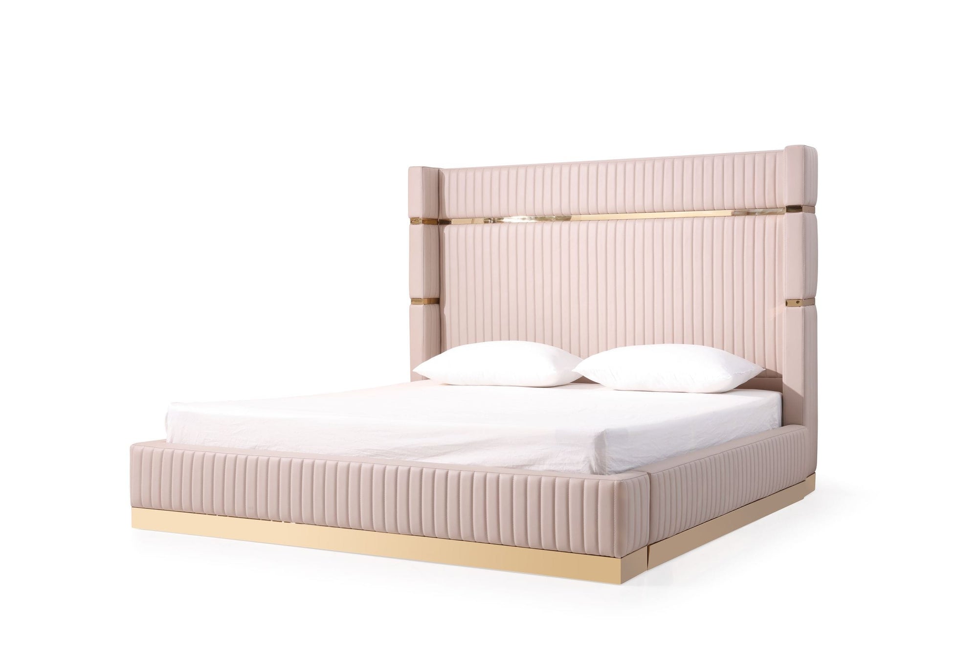 Modrest Sterling Queen Modern Beige & Gold Bed With Nightstands Model VGVCBD1901-BEI-BED-2NS-SET-Q
