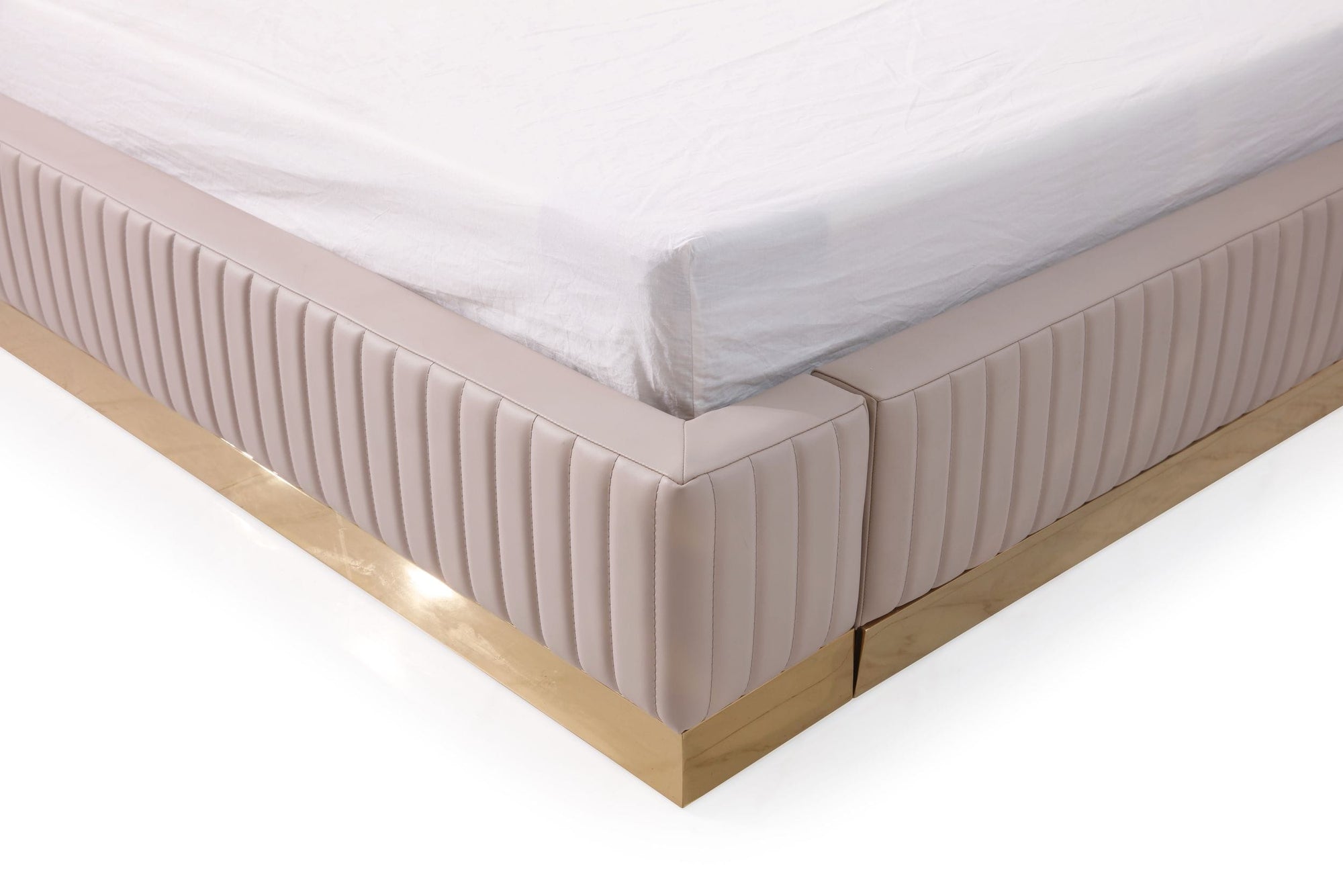 Modrest Sterling California King Modern Beige & Rose Gold Bed With Nightstands Model VGVCBD1901-BEI-BED-2NS-SET-CK