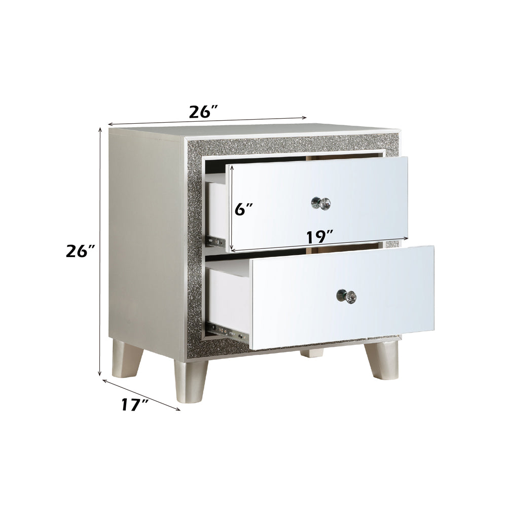 ACME Sliverfluff Mirrored & Champagne Nightstand Model BD00243