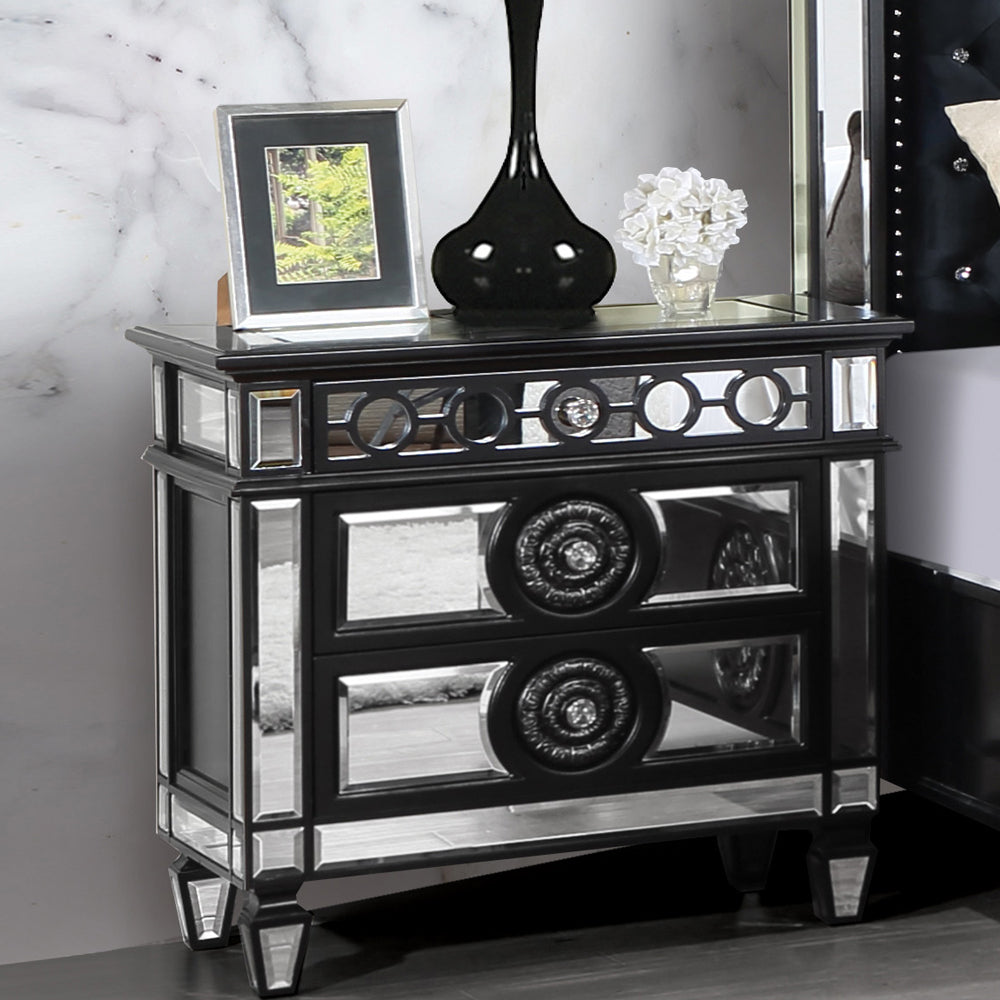 ACME Varian II Mirrored Black & Silver Nightstand Model BD00585