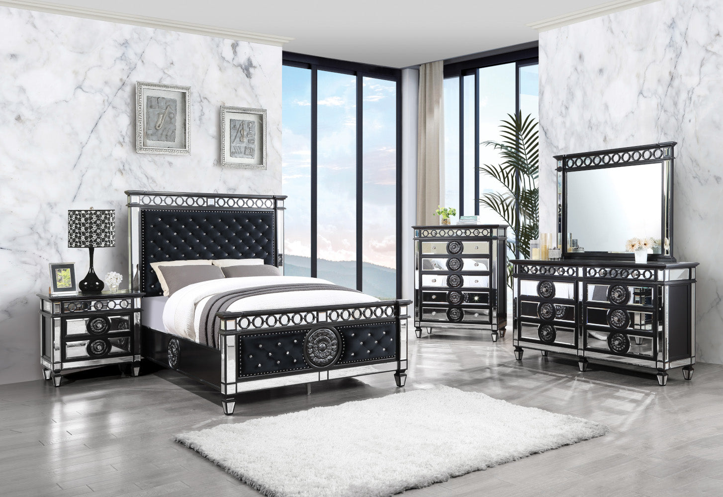 ACME Varian II Mirrored Black & Silver Nightstand Model BD00585