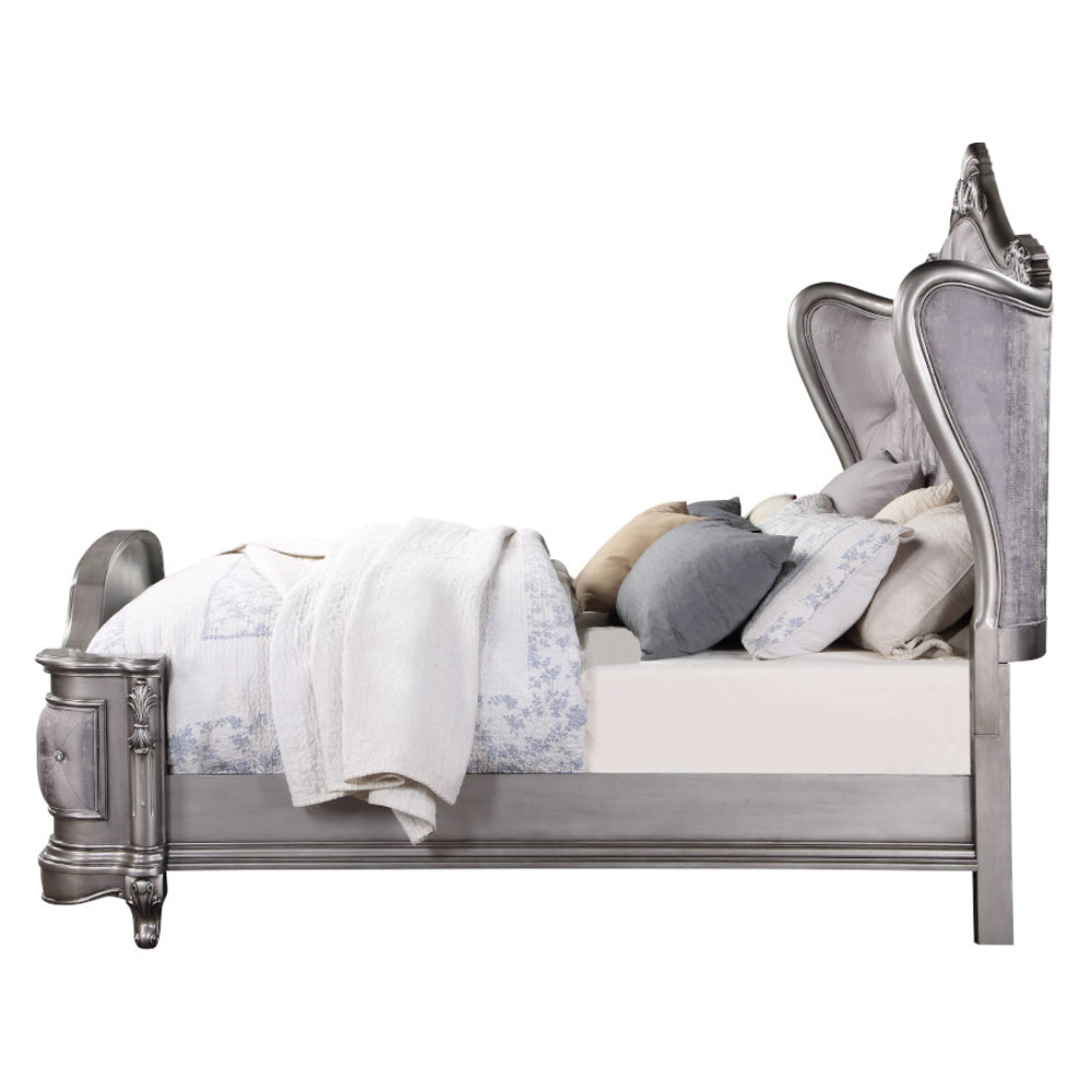 ACME Ariadne Velvet & Antique Platinum California King Bed Model BD00601CK