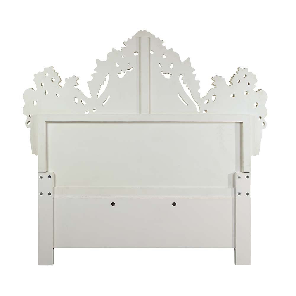 ACME Adara Pearl White Synthetic Leather & Antique White Eastern King Bed Model BD01248EK