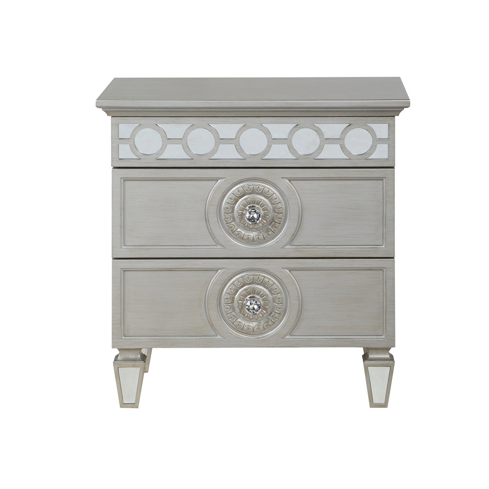 ACME Varian Silver & Mirrored Nightstand Model BD01280