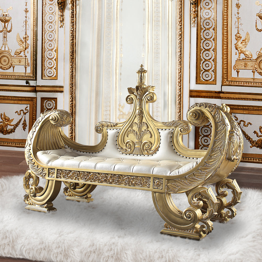 ACME Bernadette White Synthetic Leather & Gold Bench Model BD01480