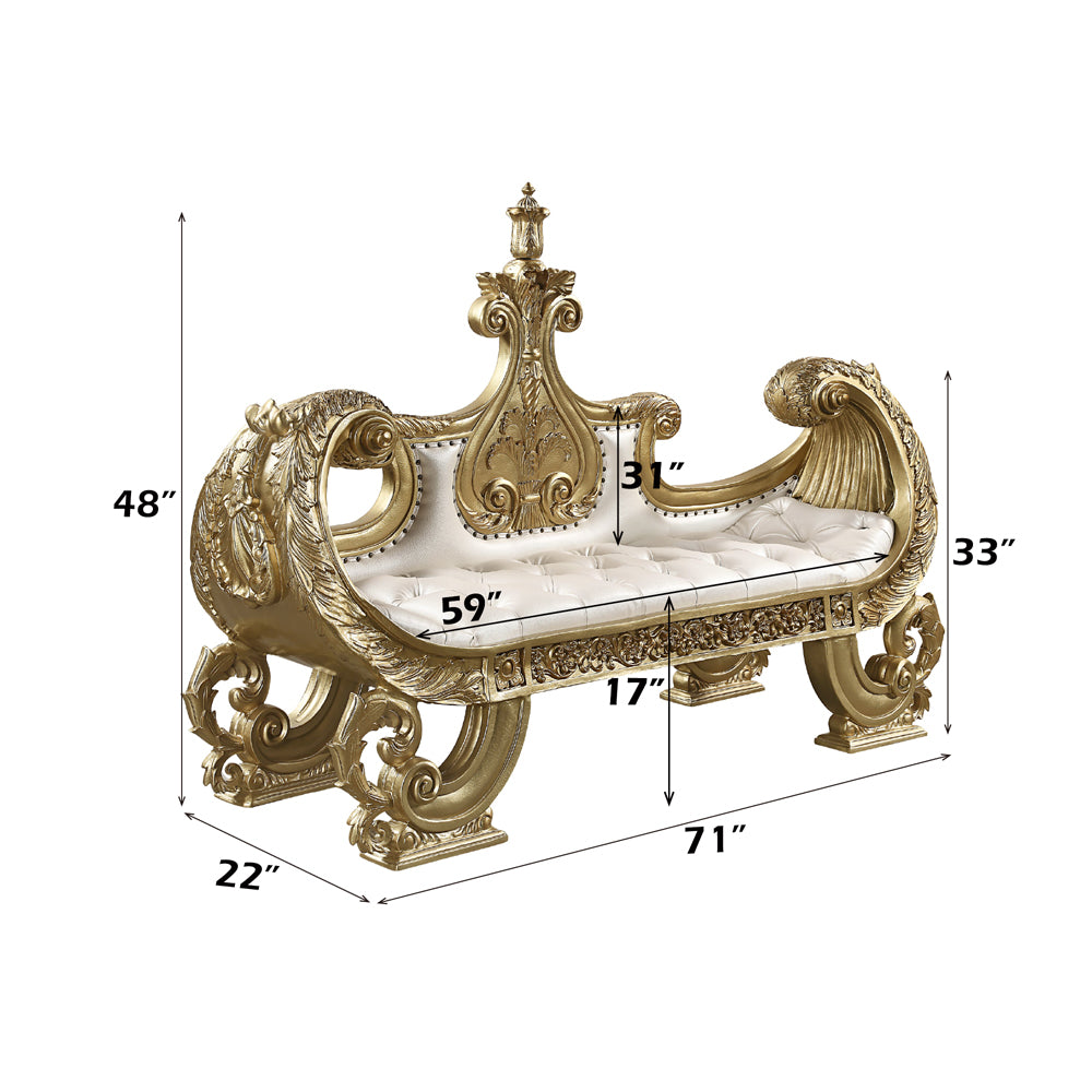 ACME Bernadette White Synthetic Leather & Gold Bench Model BD01480