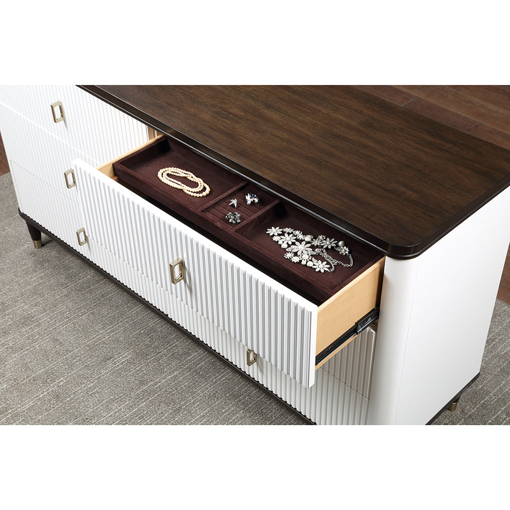 ACME Carena White & Walnut Dresser with Jewelry Tray Model BD02030