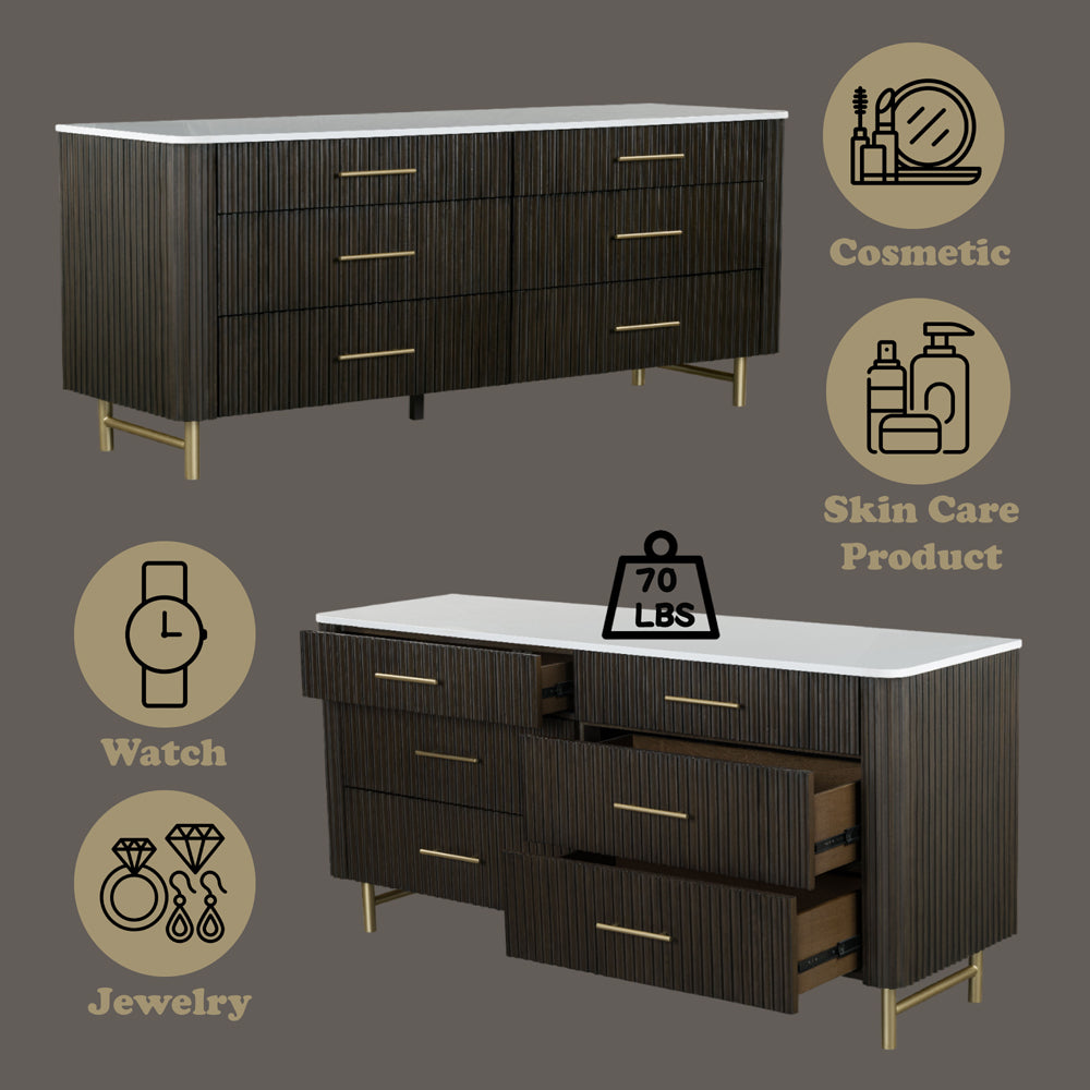 ACME Clayten Engineering Marble Top & Espresso Dresser with Marble Top Model BD04095