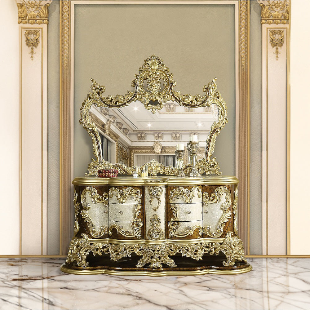 ACME Desiderius Antique Gold & Hand Paint Brown Dresser Model BD20005
