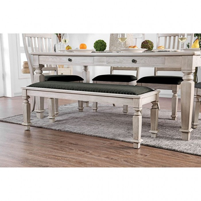 Furniture of America Georgia Antique White/Gray Transitional Bench Model CM3089BN