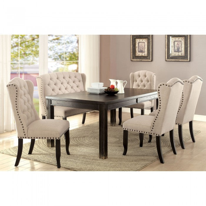 Furniture of America Sania Antique Black/Beige Rustic Bench Model CM3324BK-BN