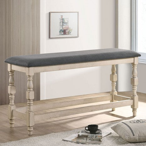 Furniture of America Plymouth Ivory/Dark Gray Rustic Counter Ht. Bench Model CM3979PBN