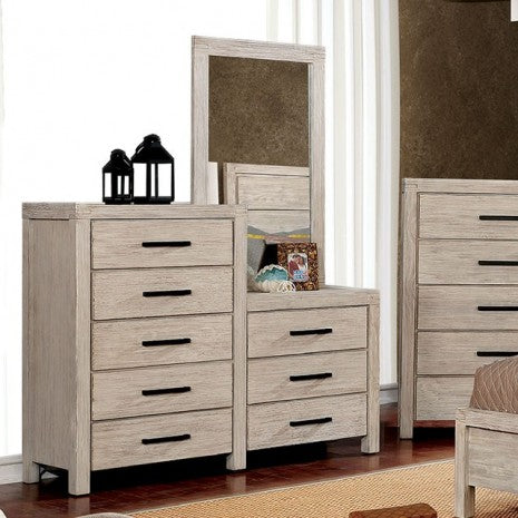 Furniture of America Strasburg Wire-Brushed White Rustic 8-Drawer Dresser Mirror Model CM7382WH-CM