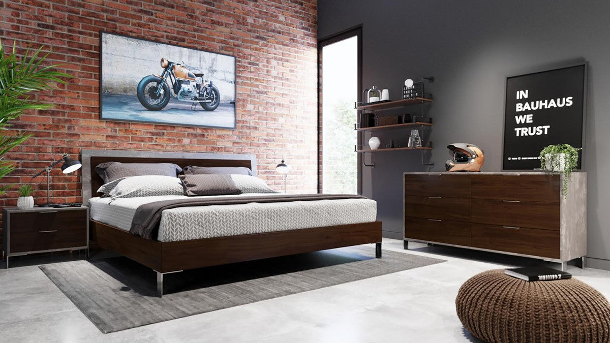 Nova Domus Conner Modern Dark Walnut & Faux Concrete Bedroom Set Model VGAN-CONNER-SET-DK