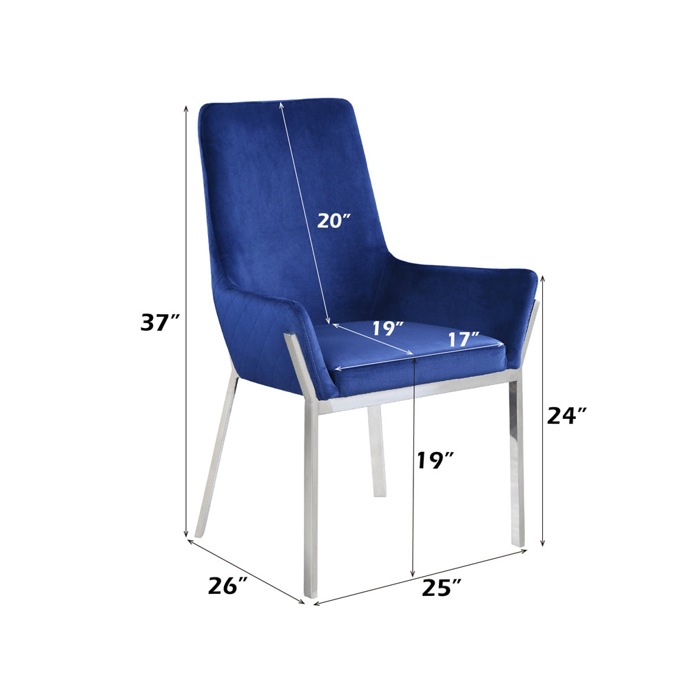 ACME Cambrie Blue Velvet & Mirrored Silver Side Chair (Set-2) Model DN00222