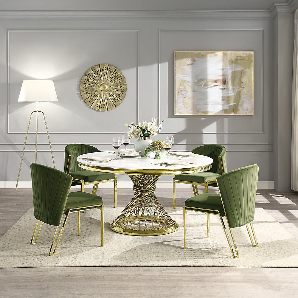 ACME Fallon Engineered Marble & Mirrored Gold Dining Table Model DN01189