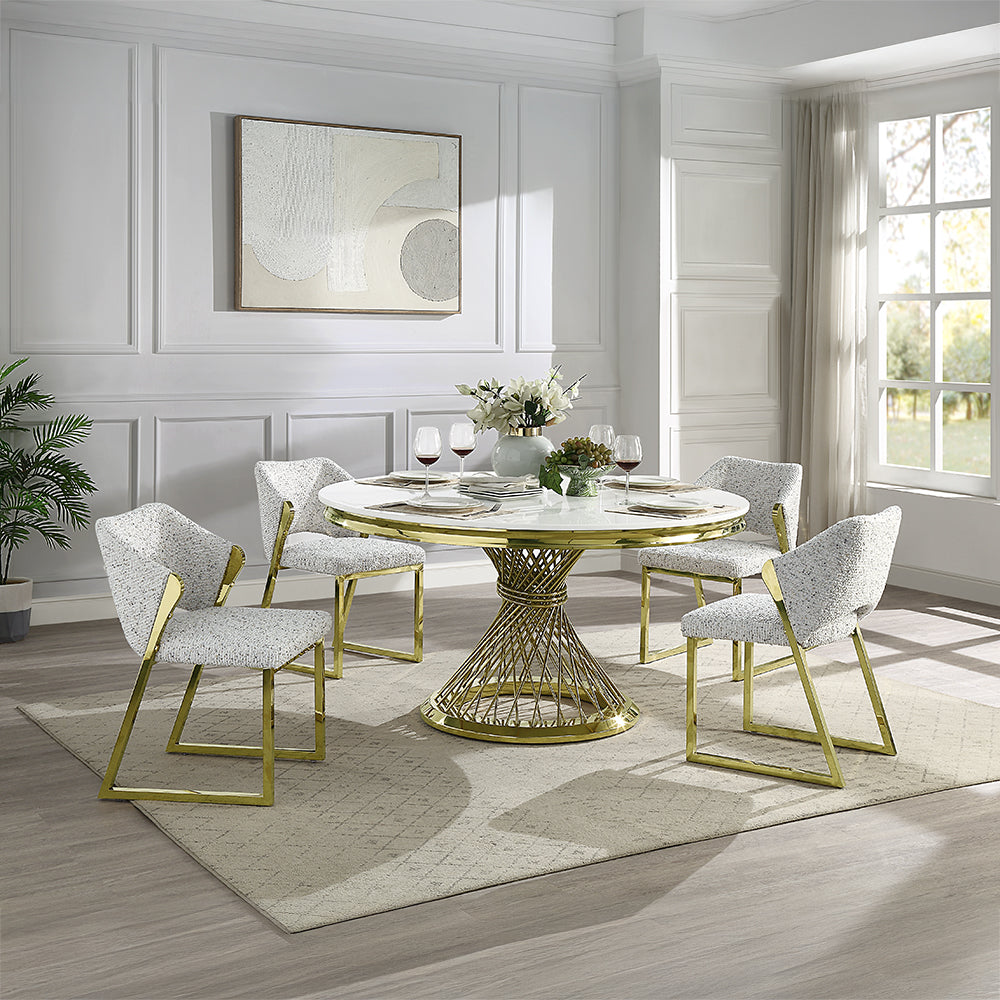 ACME Fallon Engineered Marble & Mirrored Gold Dining Table Model DN01189