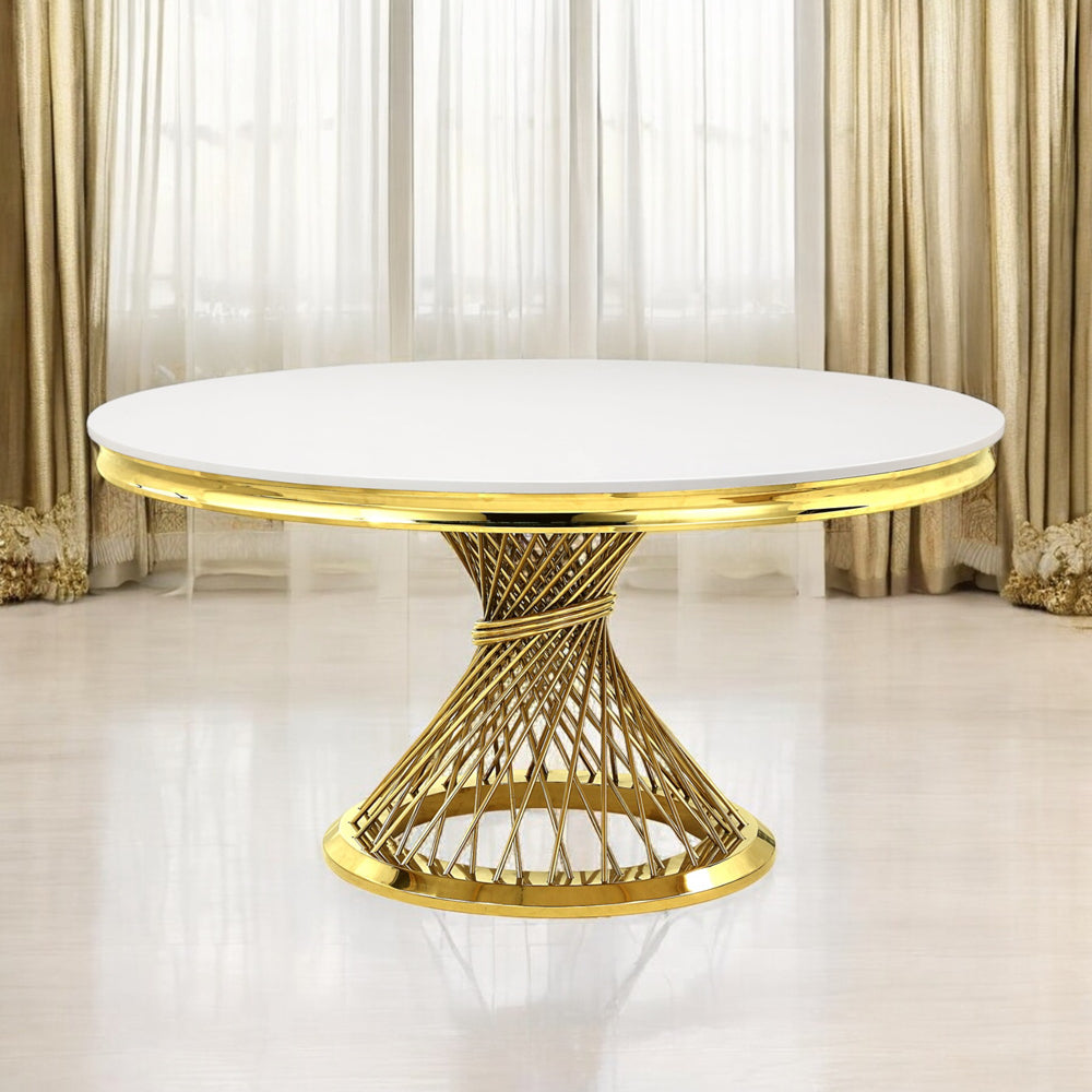 ACME Fallon Engineered Marble & Mirrored Gold Dining Table Model DN01189