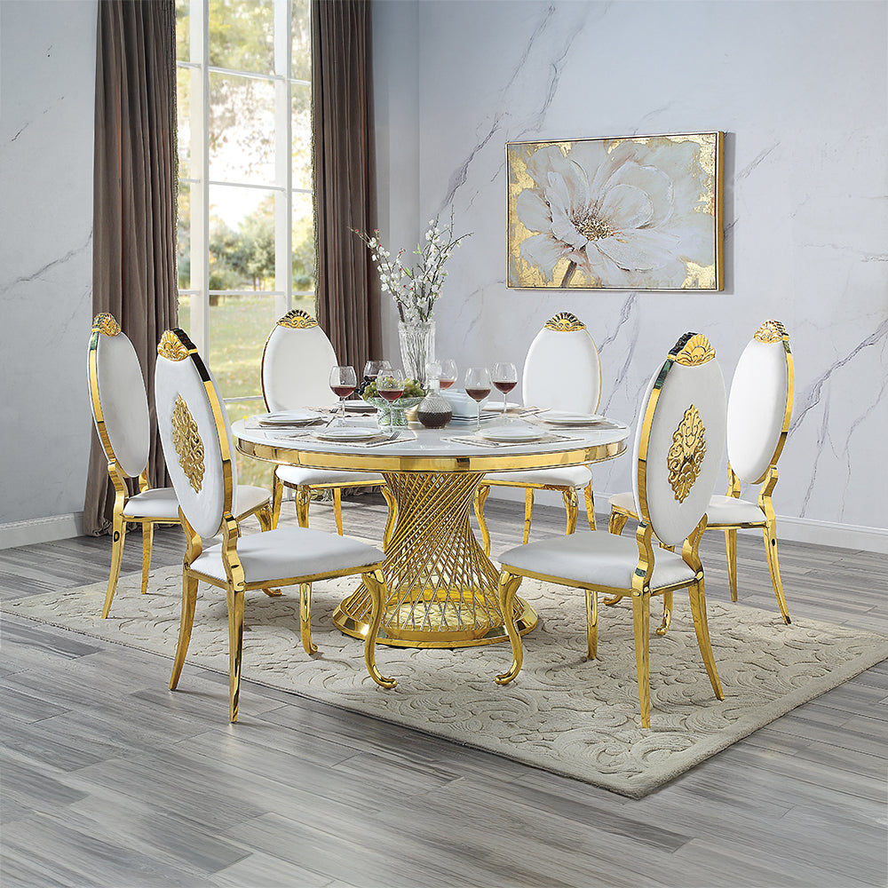 ACME Fallon Engineered Marble & Mirrored Gold Dining Table Model DN01189