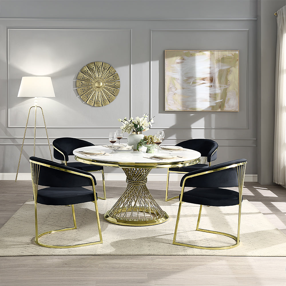 ACME Fallon Engineered Marble & Mirrored Gold Dining Table Model DN01189