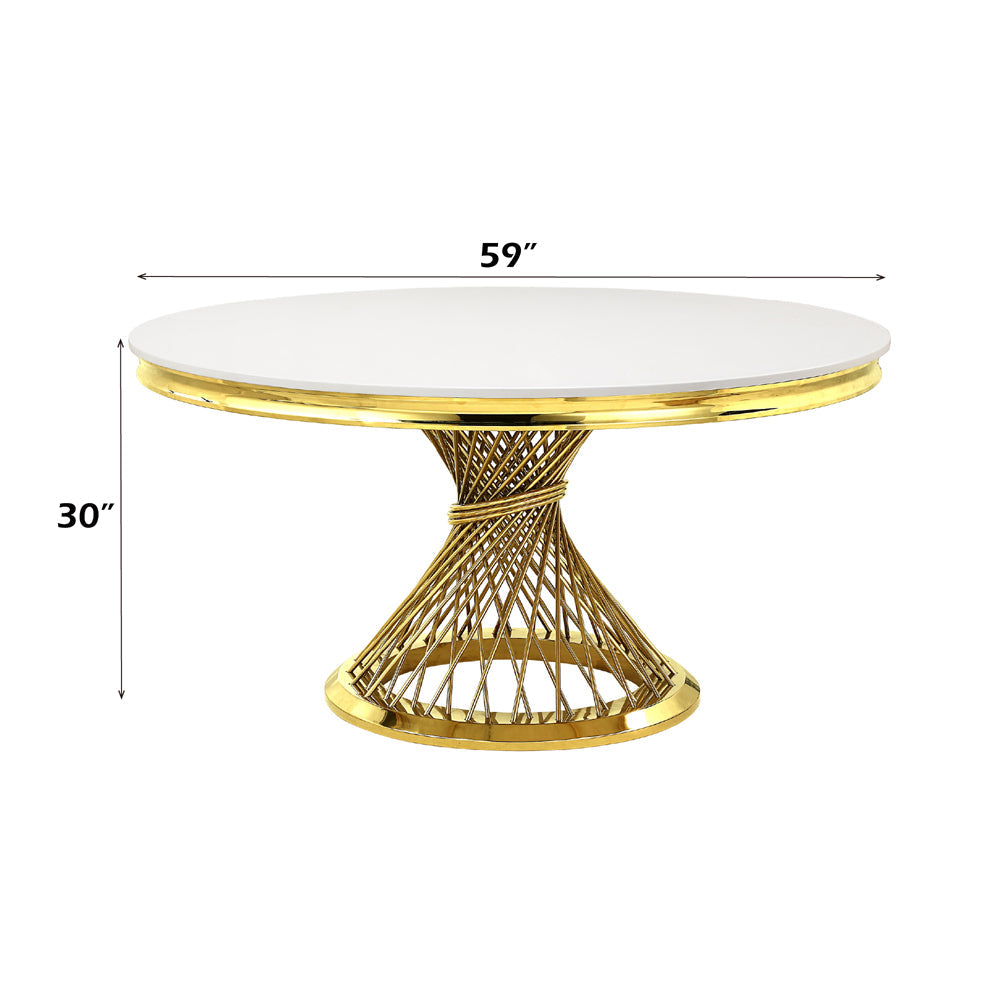 ACME Fallon Engineered Marble & Mirrored Gold Dining Table Model DN01189