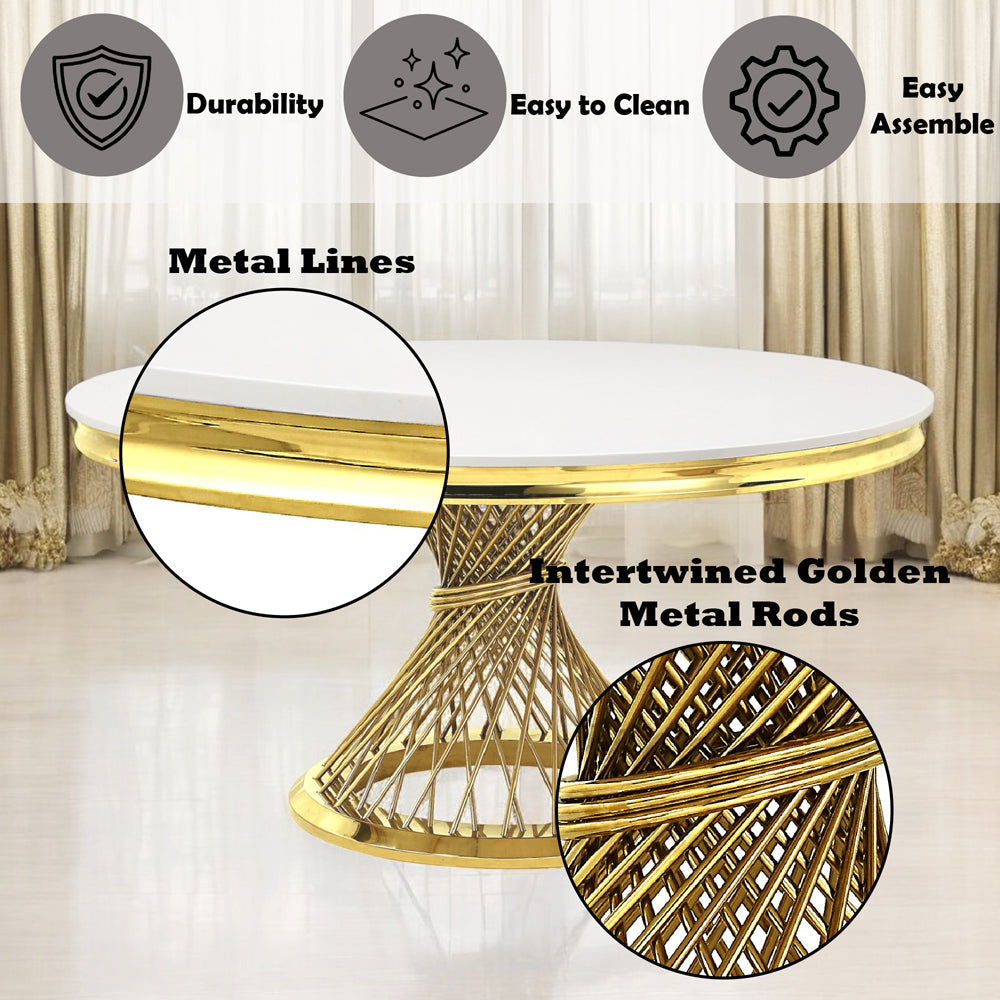 ACME Fallon Engineered Marble & Mirrored Gold Dining Table Model DN01189
