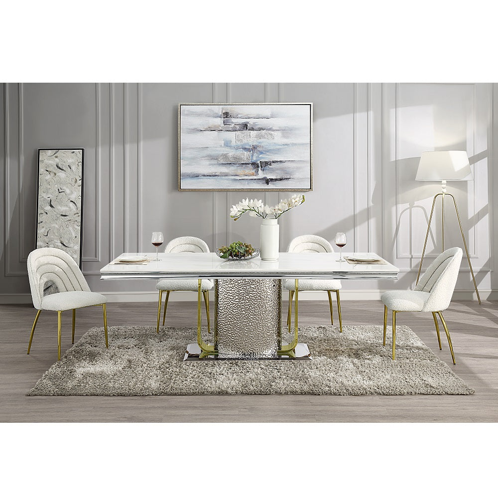 ACME Fadri Teddy Sherpa & Mirrored Gold Side Chair (Set-2) Model DN01953