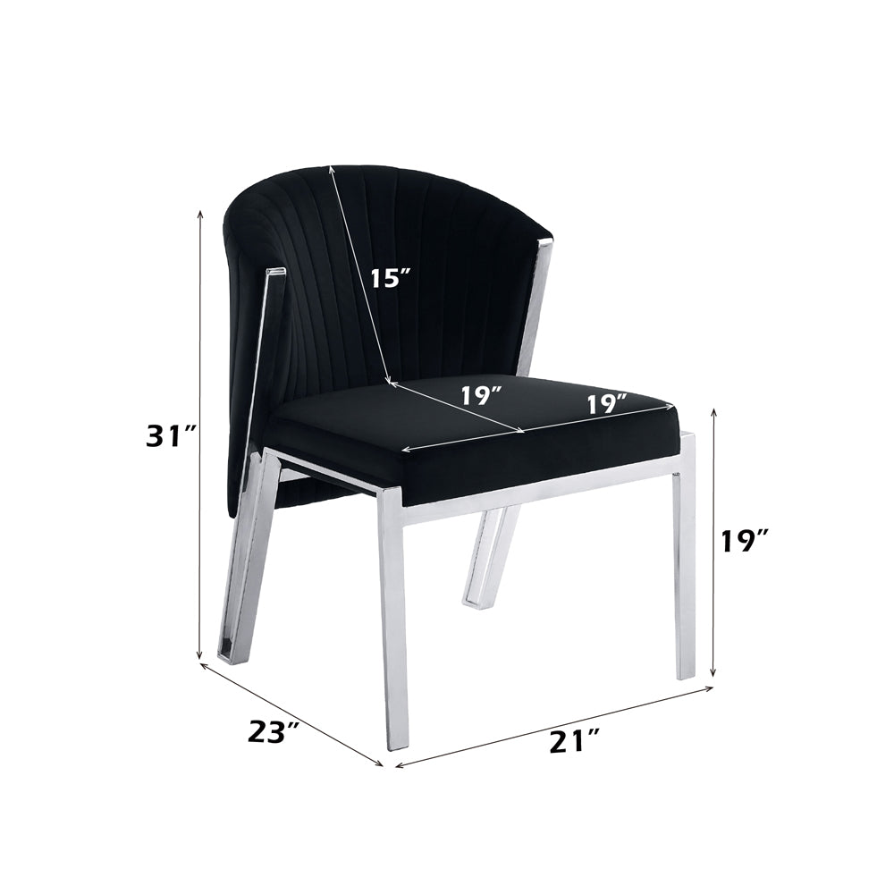 ACME Fallon Black Velvet & Mirrored Silver Side Chair (Set-2) Model DN01955