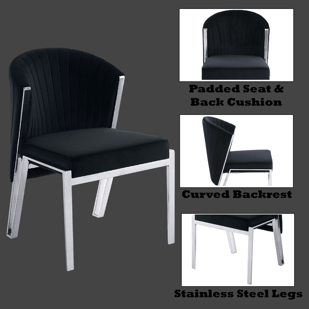 ACME Fallon Black Velvet & Mirrored Silver Side Chair (Set-2) Model DN01955