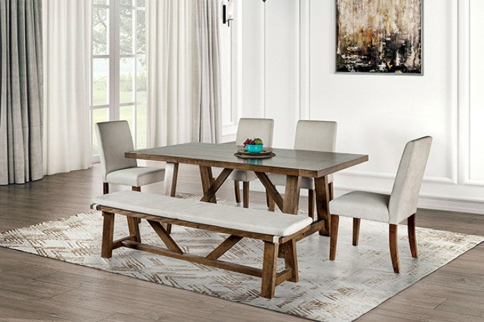 Furniture of America Losone Brown/White Rustic Bench W/ Cushion Model FM3422WH-BN