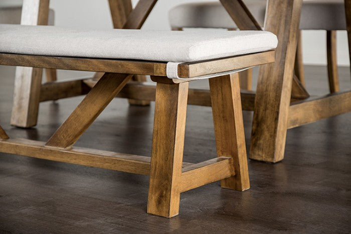 Furniture of America Losone Brown/White Rustic Bench W/ Cushion Model FM3422WH-BN