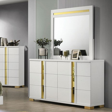 Furniture of America Lillestrom White/Gold Contemporary Dresser Model FM7217WH-D