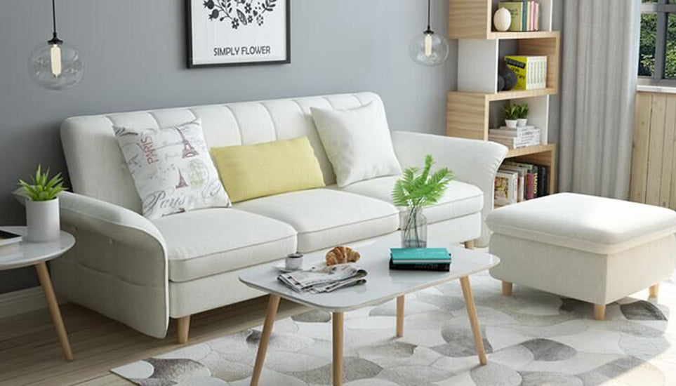 Divani Casa Jeremiah Modern Ivory Fabric Sofabed & Ottoman With Storage Model VGKNI3062-IVY
