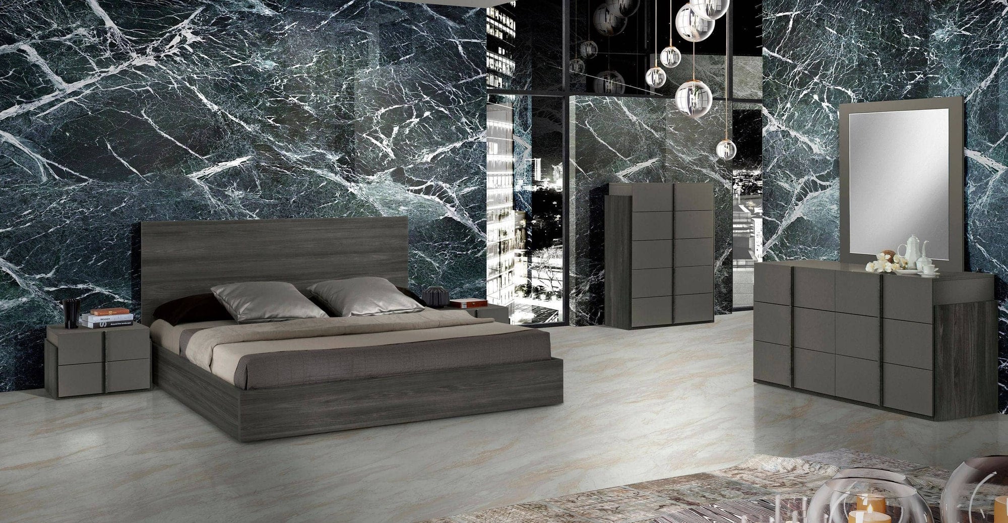 Eastern King Nova Domus Lucia Italian Modern Matte Grey  |  Elm Grey Bedroom Set Model VGACLUCIA-SET-EK