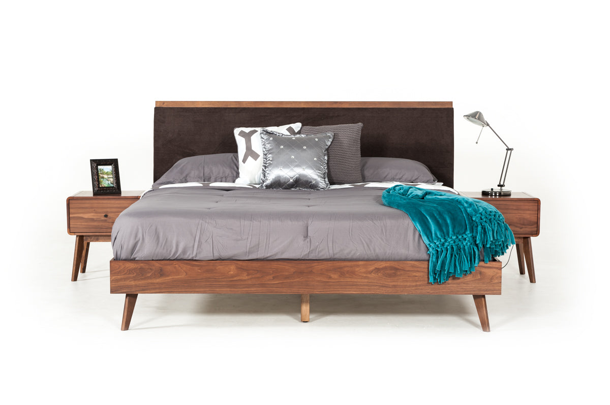 Modrest Marshall Mid Century Modern Brown Fabric & Walnut Bedroom Set Model VGMABR-39-SET