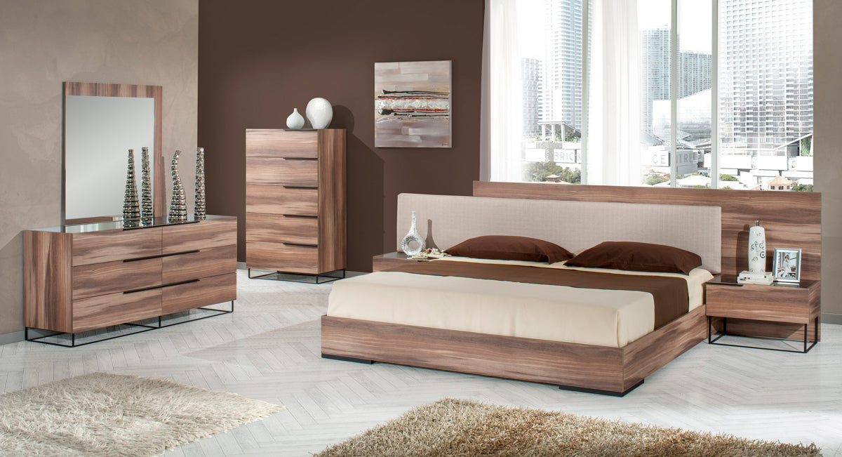 Queen Nova Domus Matteo Italian Modern Walnut & Fabric Bedroom Set Model VGACMATTEO-SET-Q