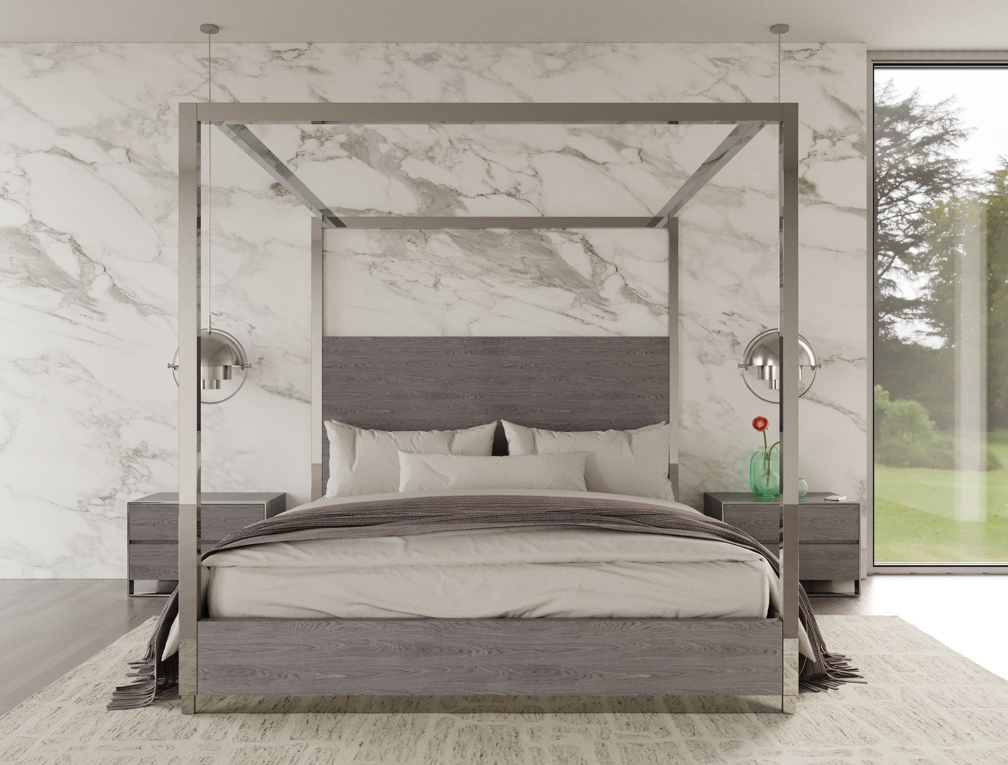 Modrest Arlene Modern Grey Elm & Stainless Steel Bedroom Set Model VGVCBD008A-SET