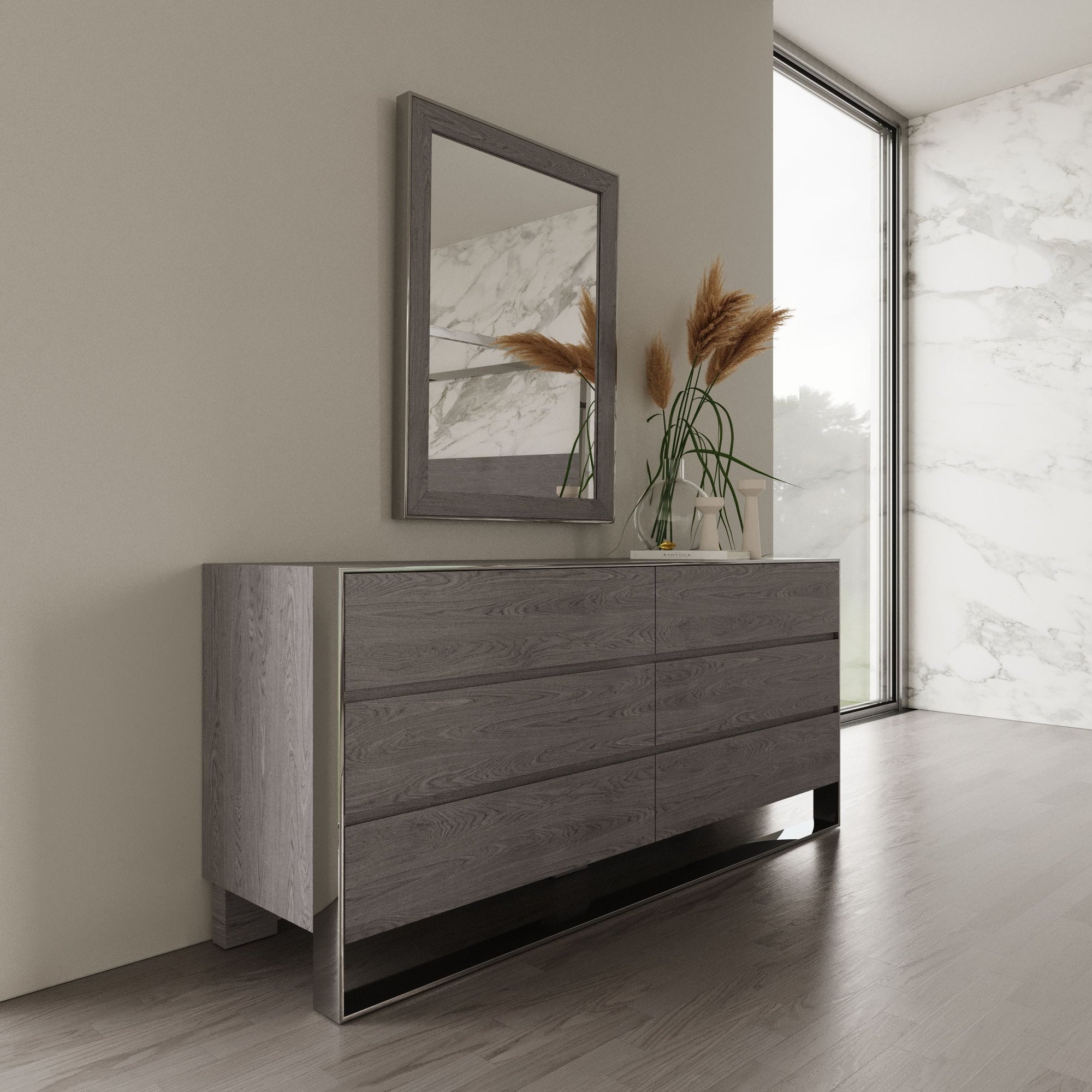 Modrest Arlene Modern Grey Elm & Stainless Steel Bedroom Set Model VGVCBD008A-SET