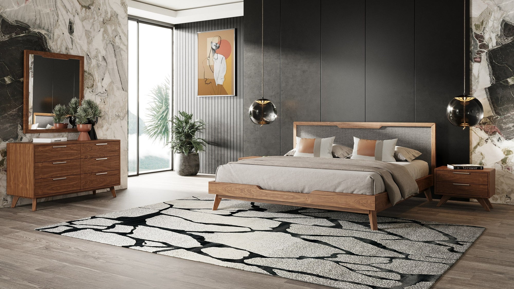 Nova Domus Soria Mid Century Grey & Walnut Bedroom Set Model VGMASORIA-SET
