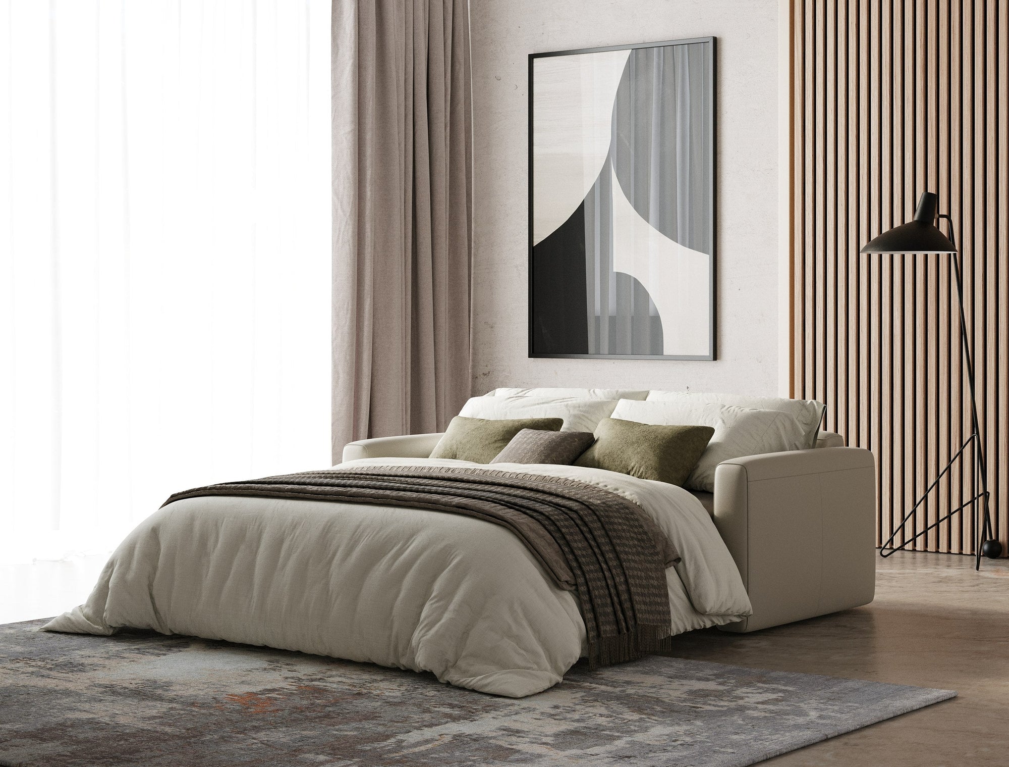 Lamod Italia Revers Italian Modern Light Grey Leather Full Sofa Bed Model VGDTREVERS-140-CENERE