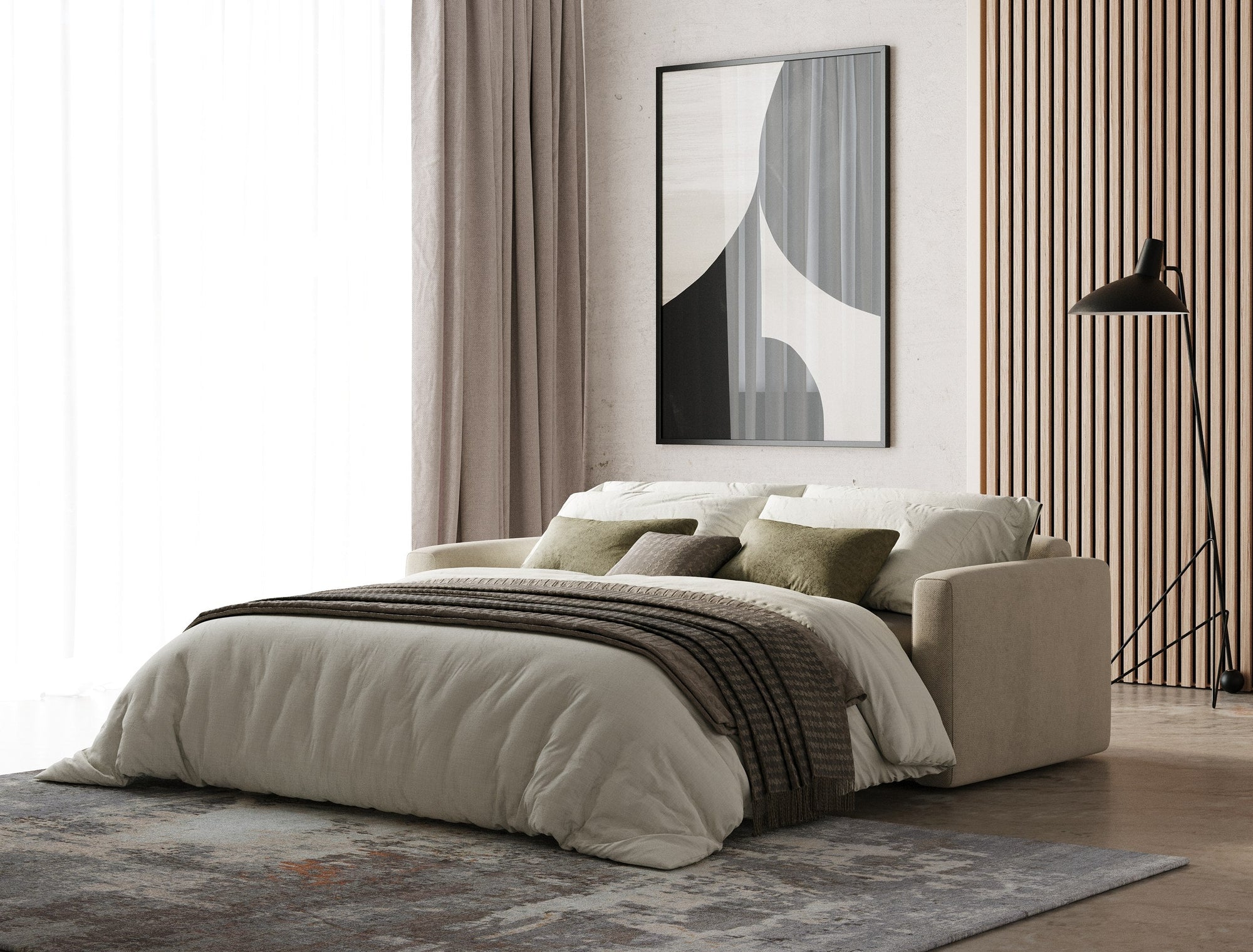 Lamod Italia Revers Italian Modern Sand Fabric Queen Sofa Bed Model VGDTREVERS-160-SAND