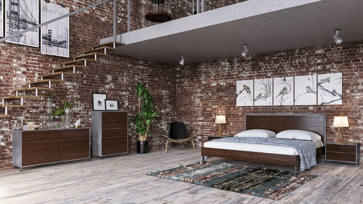 Nova Domus Conner Modern Dark Walnut & Faux Concrete Bedroom Set Model VGAN-CONNER-SET-DK