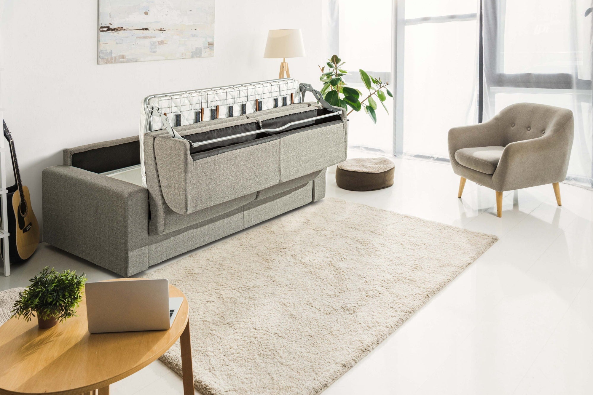 Modrest Made In Italy Urrita Modern Gray Fabric Sofa Bed With Full Size Mattress Model VGACURRITA-F-GRY
