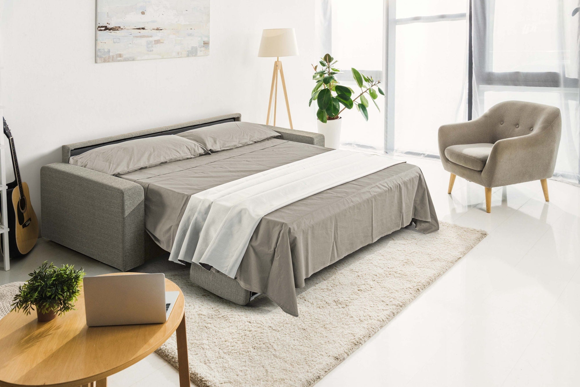 Modrest Made In Italy Urrita Modern Gray Fabric Sofa Bed With Full Size Mattress Model VGACURRITA-F-GRY